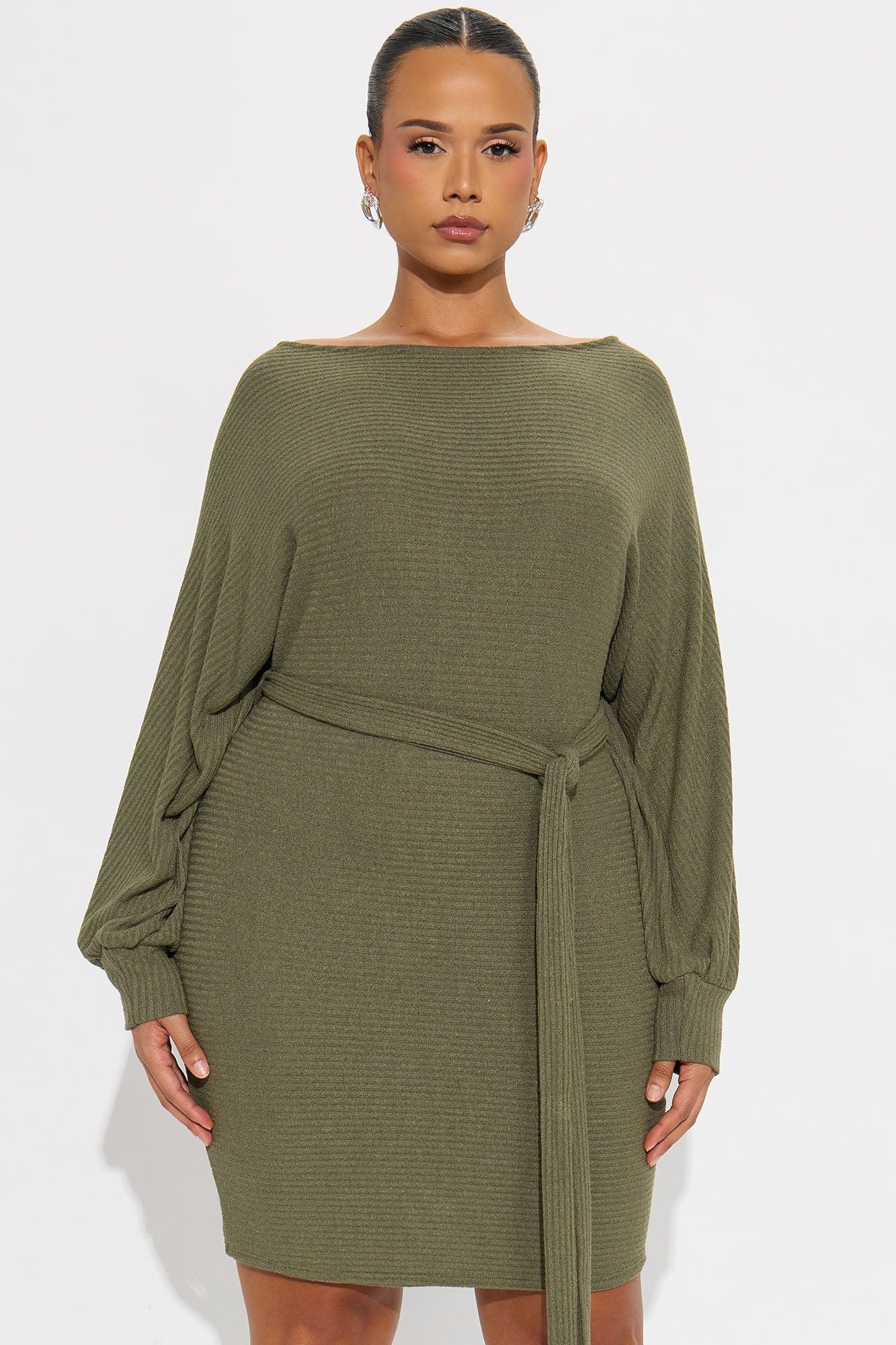 Take Care Textured Mini Dress - Olive Product Image