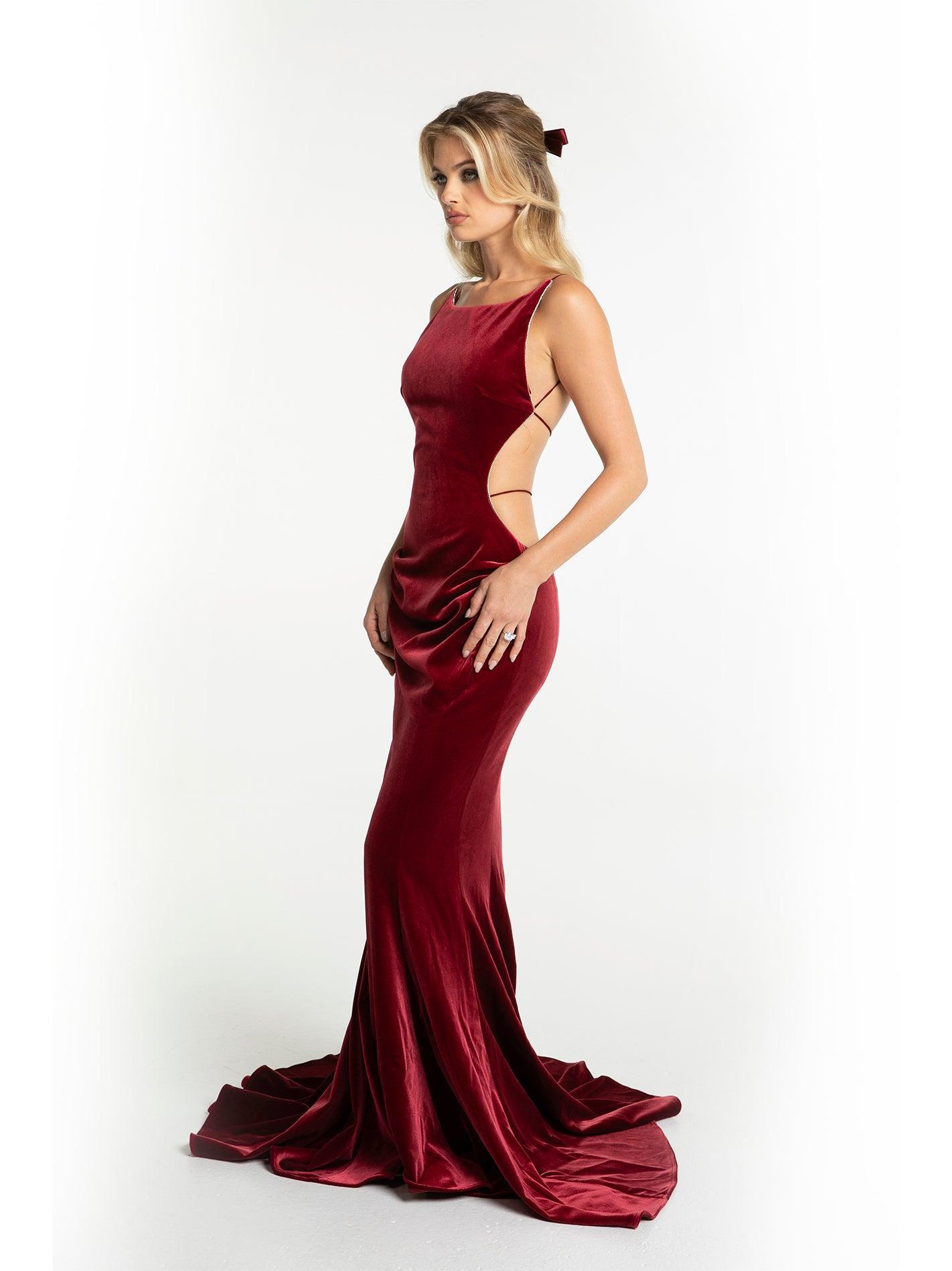 Pauline Velvet Dress (Red) Product Image