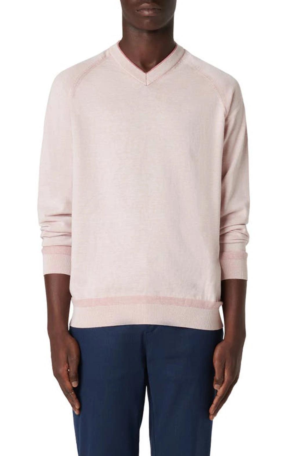 BUGATCHI Men's Cotton-silk V-neck Sweater In Dusty Pink Product Image