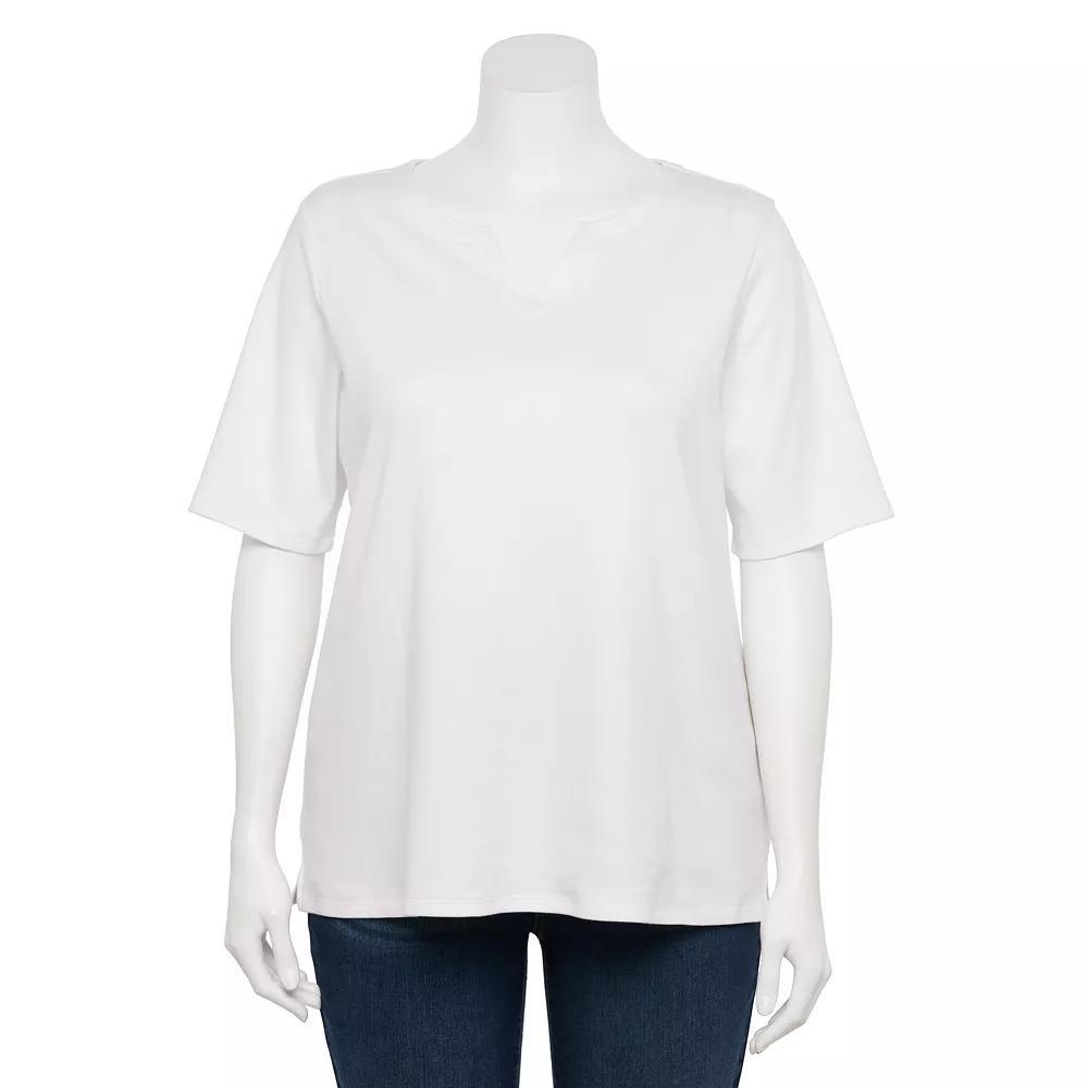 Plus Size Croft & Barrow® Elbow Sleeve Split Neck Top, Women's, Size: 2XL, Red Product Image
