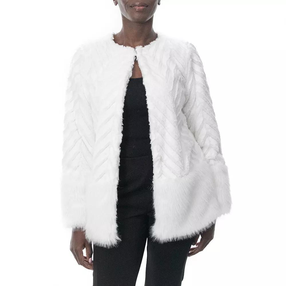 Women's Nina Leonard Chevron Faux-Fur Bolero, Size: Medium, Ivory Product Image