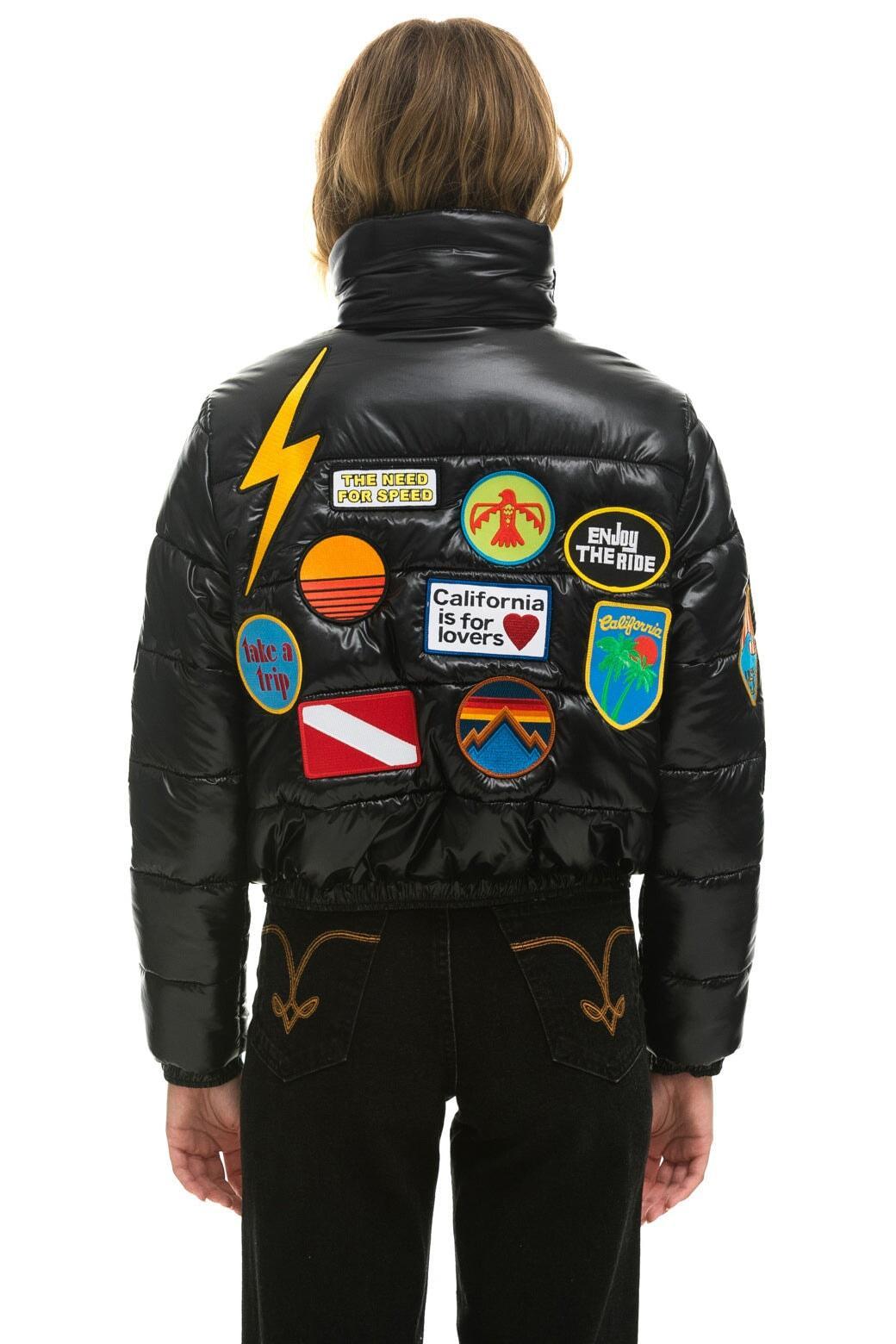 VINTAGE PATCH APRES PUFFER JACKET - BLACK GLOSSY Female Product Image