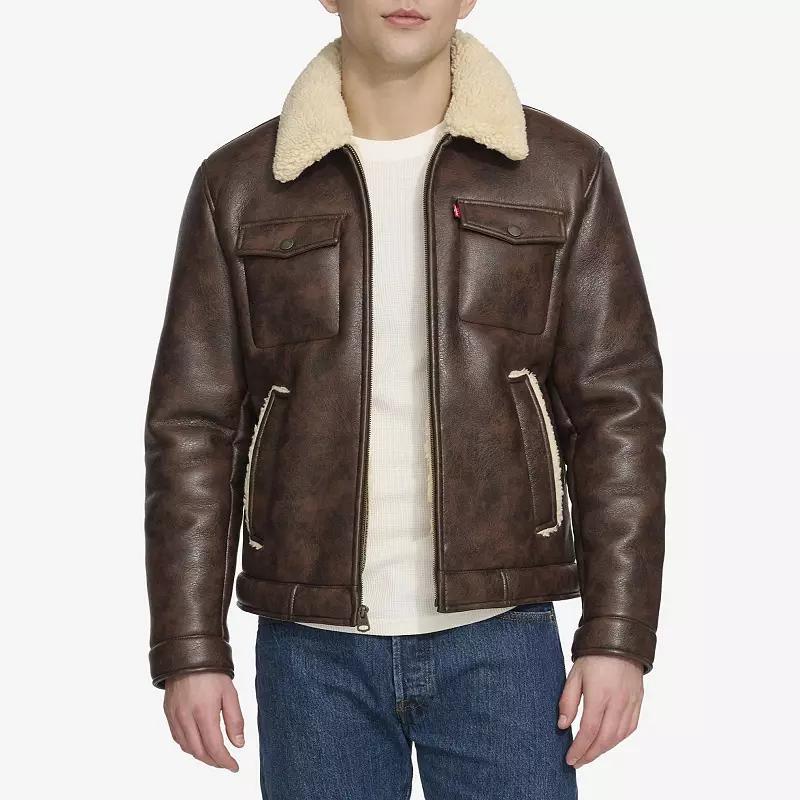 Men's Levi's® Faux Shearling Zip Trucker Jacket, Size: Medium, Brown Product Image