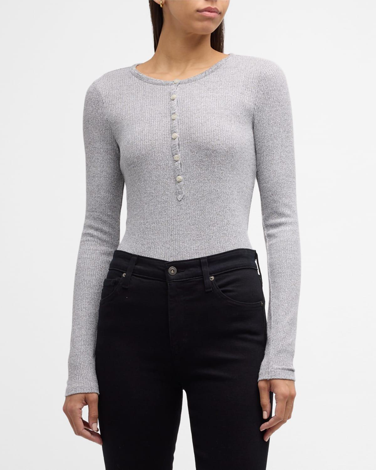 Womens Rib-Knit Henley Shirt Product Image