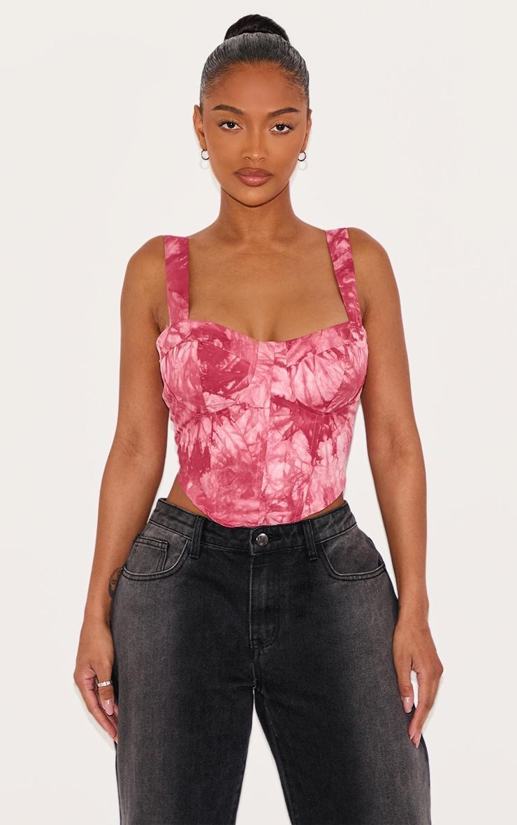Shape Pink Tie Dye Woven Corset Crop Top Product Image