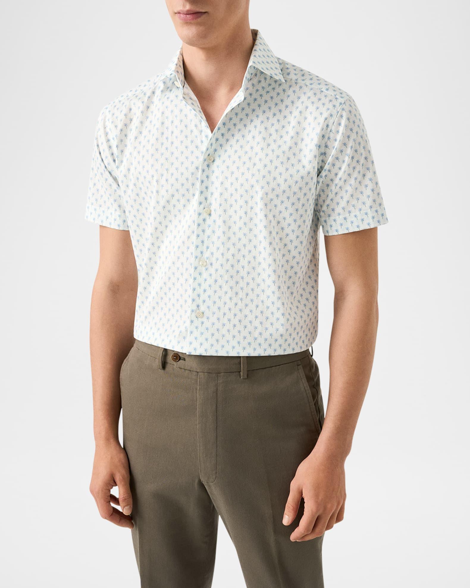 Men's Signature Twill Palm-Print Short-Sleeve Shirt Product Image