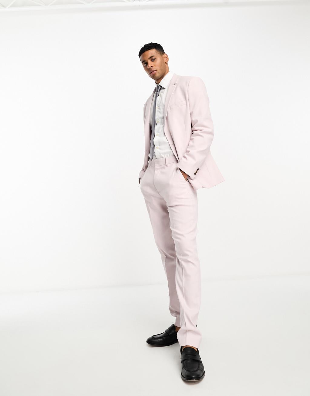 ASOS DESIGN slim oxford suit jacket in dusty pink Product Image