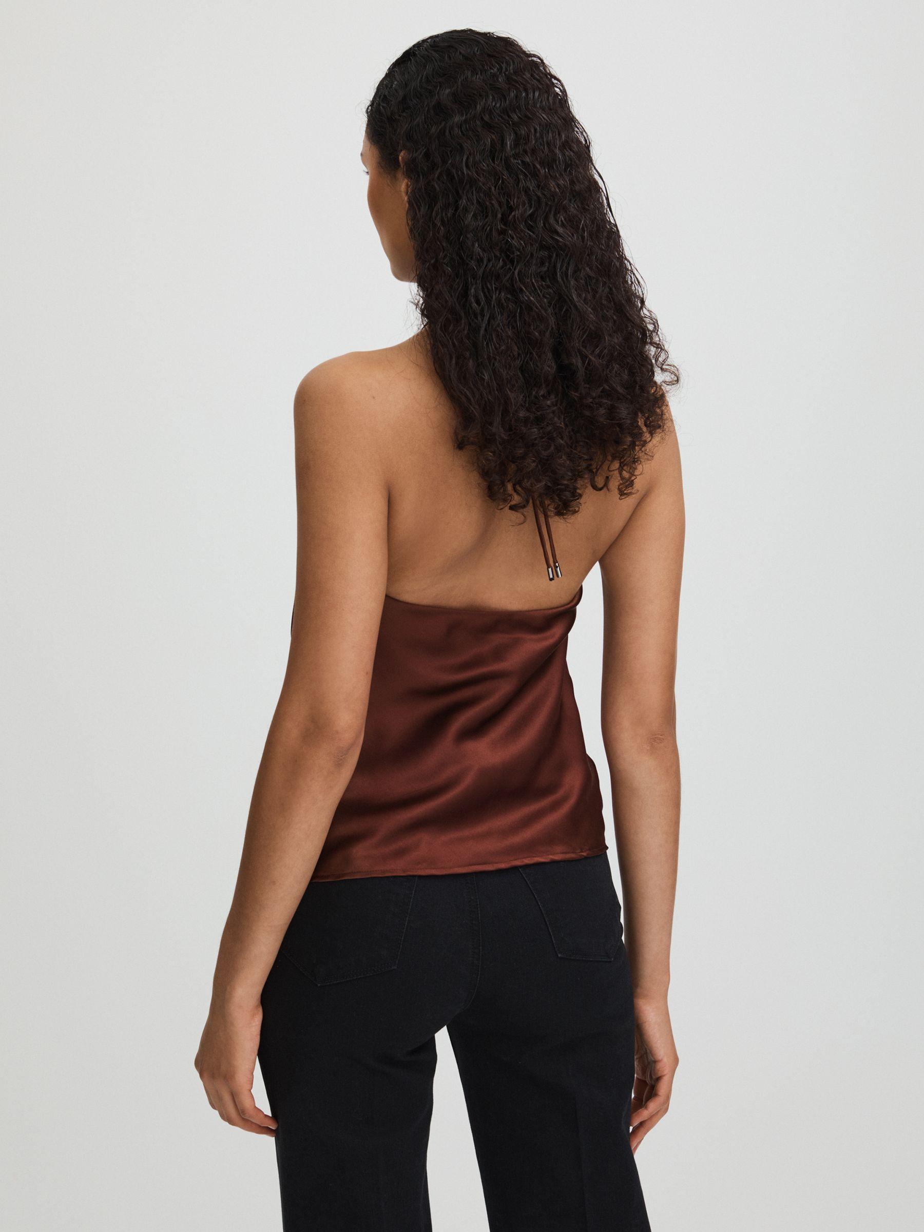 Gisele Brown Paige Silk Satin Halter Neck Brown Top Product Image