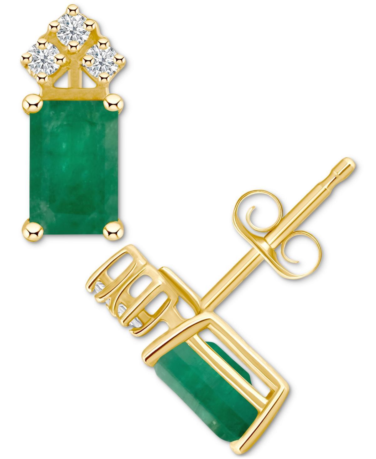 Celebration Gems 14k Gold Emerald Cut White Opal & 1/8 Carat T.W. Diamond Stud Earrings, Womens Product Image