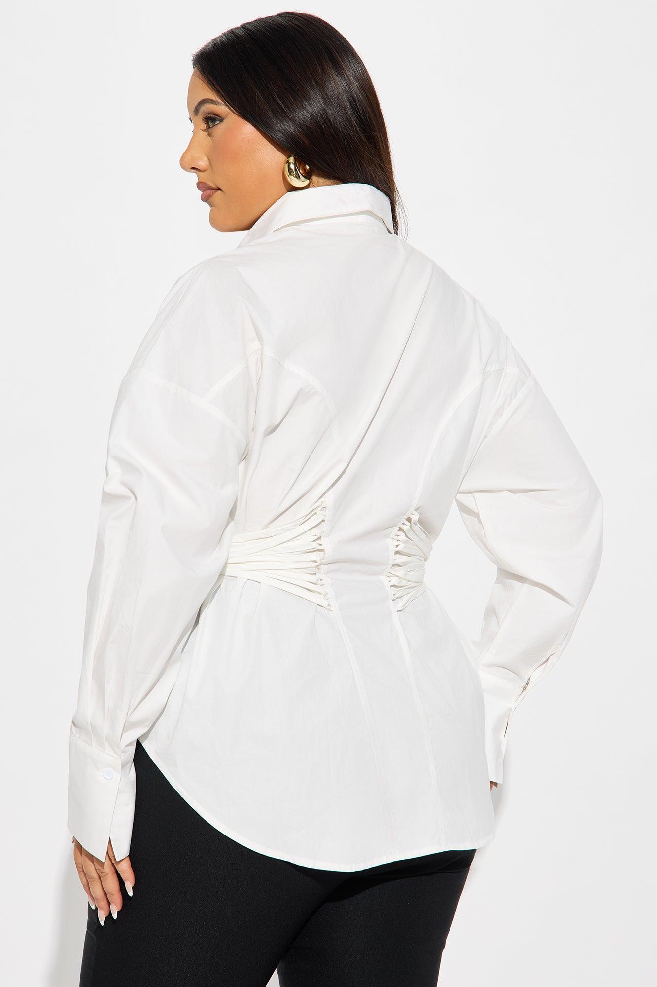 Mariana Lace Up Poplin Shirt - White Product Image
