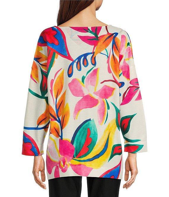 Ali Miles Floral Print Scoop Neck Long Sleeve Popover Tunic Product Image