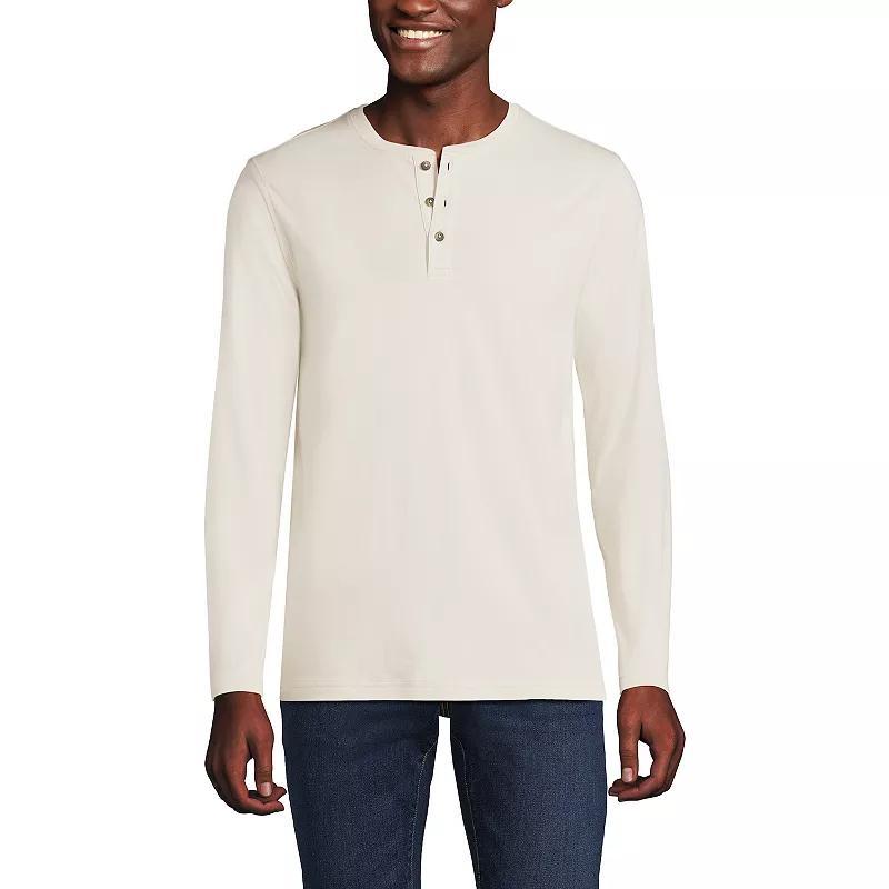 Men's Lands' End Long Sleeve Supima Jersey Henley Top, Size: XXL, Black Product Image