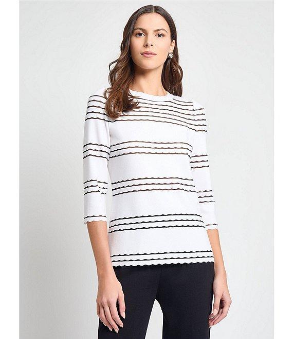 MISOOK Soft Knit Round Neck 3/4 Sleeve Scallop Tunic Product Image