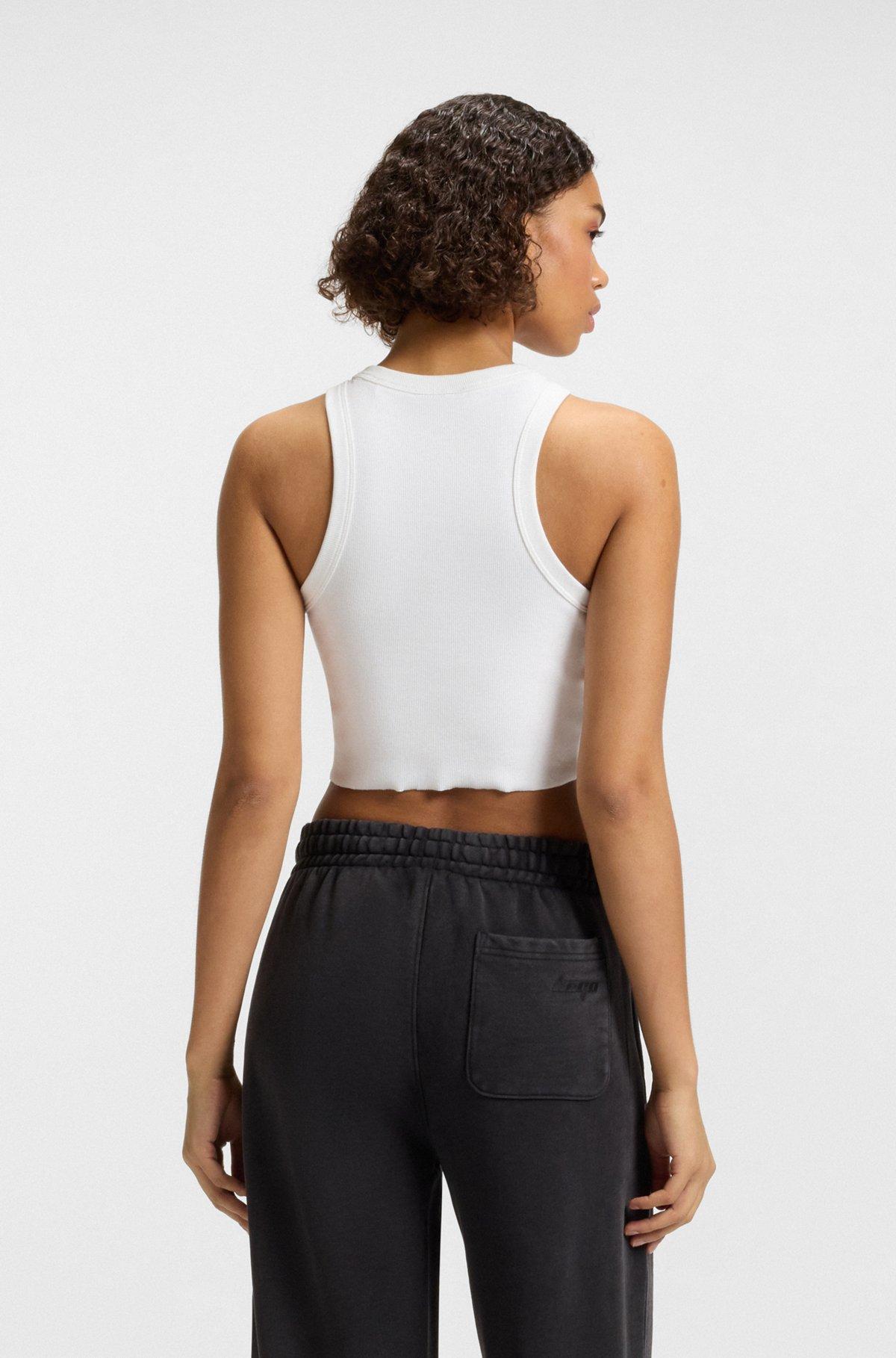 Tank top in ribbed stretch cotton with logo badge Product Image