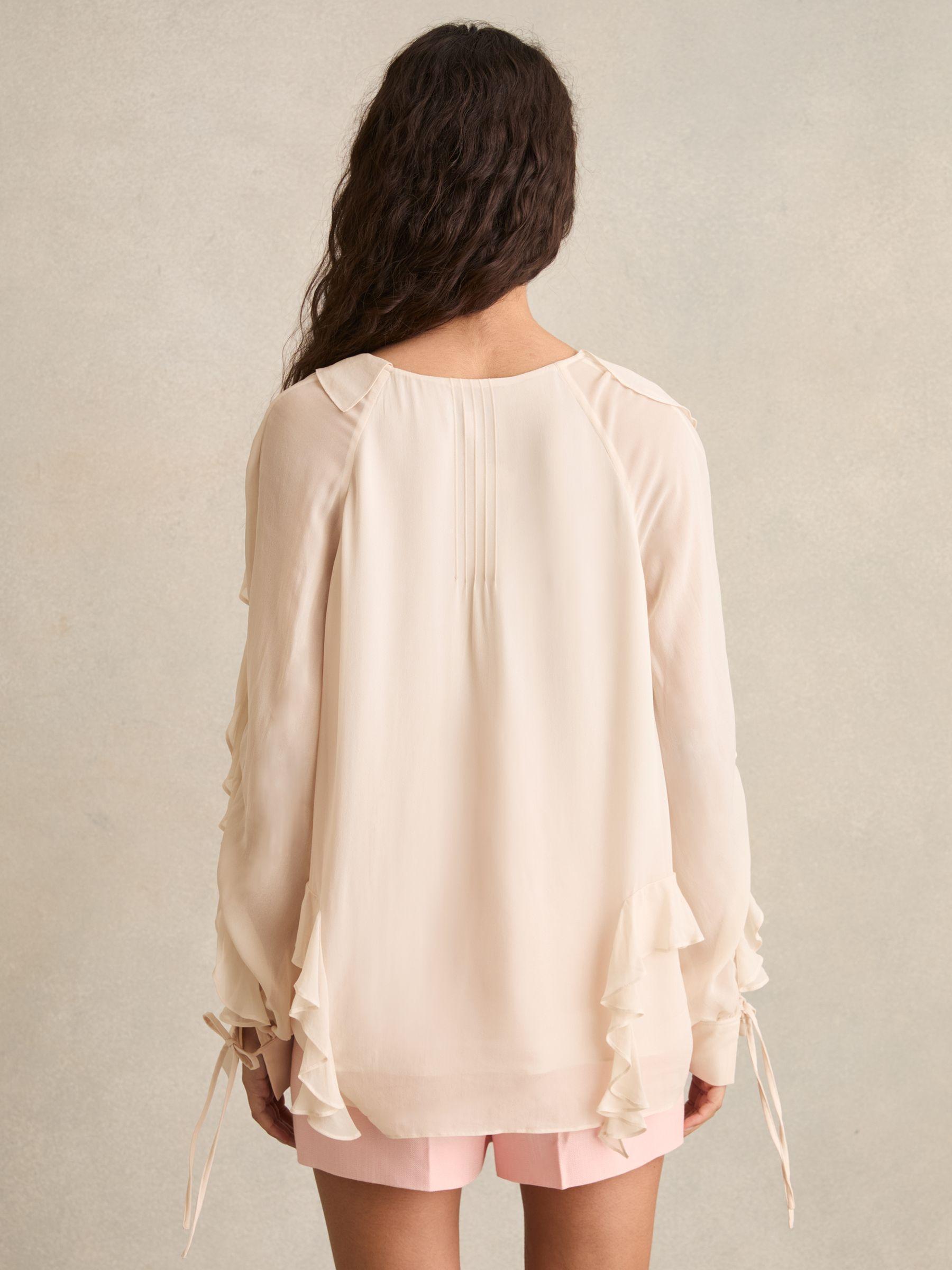 Ruffle Trim Tie Neck Top in Pale Pink Product Image