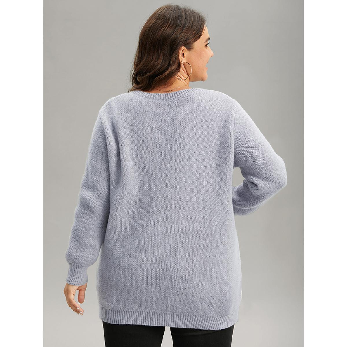 Plus Size Christmas Elk Crew Neck Elastic Cuffs Pullover DarkGray Women Casual Loose Long Sleeve Round Neck Festival-Christmas Pullovers BloomChic 30/6X Product Image