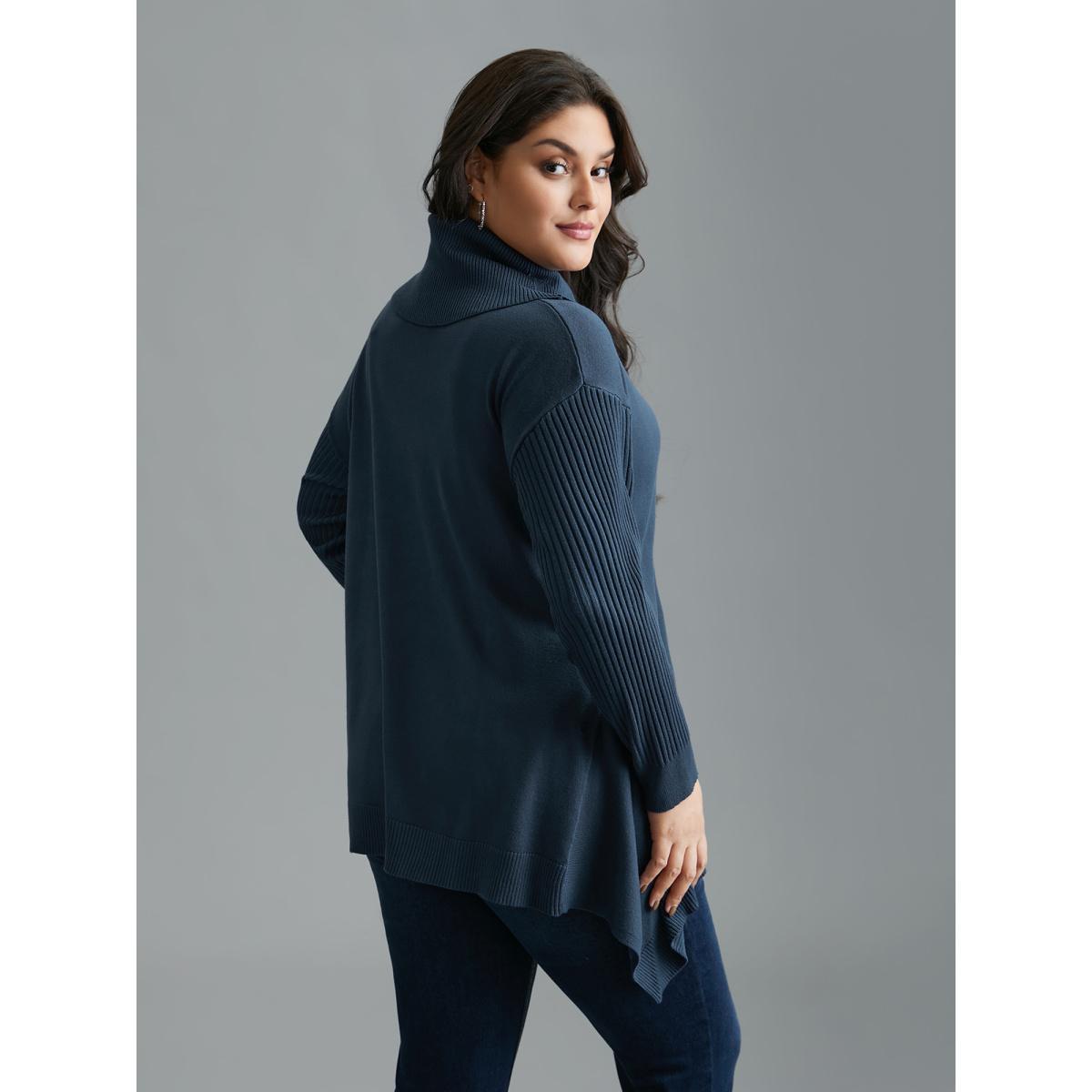Plus Size Supersoft Essentials Textured Drop Shoulder Turtleneck Pullover Indigo Women Casual Loose Long Sleeve Turtleneck Everyday Pullovers BloomChic 22-24/3X Product Image