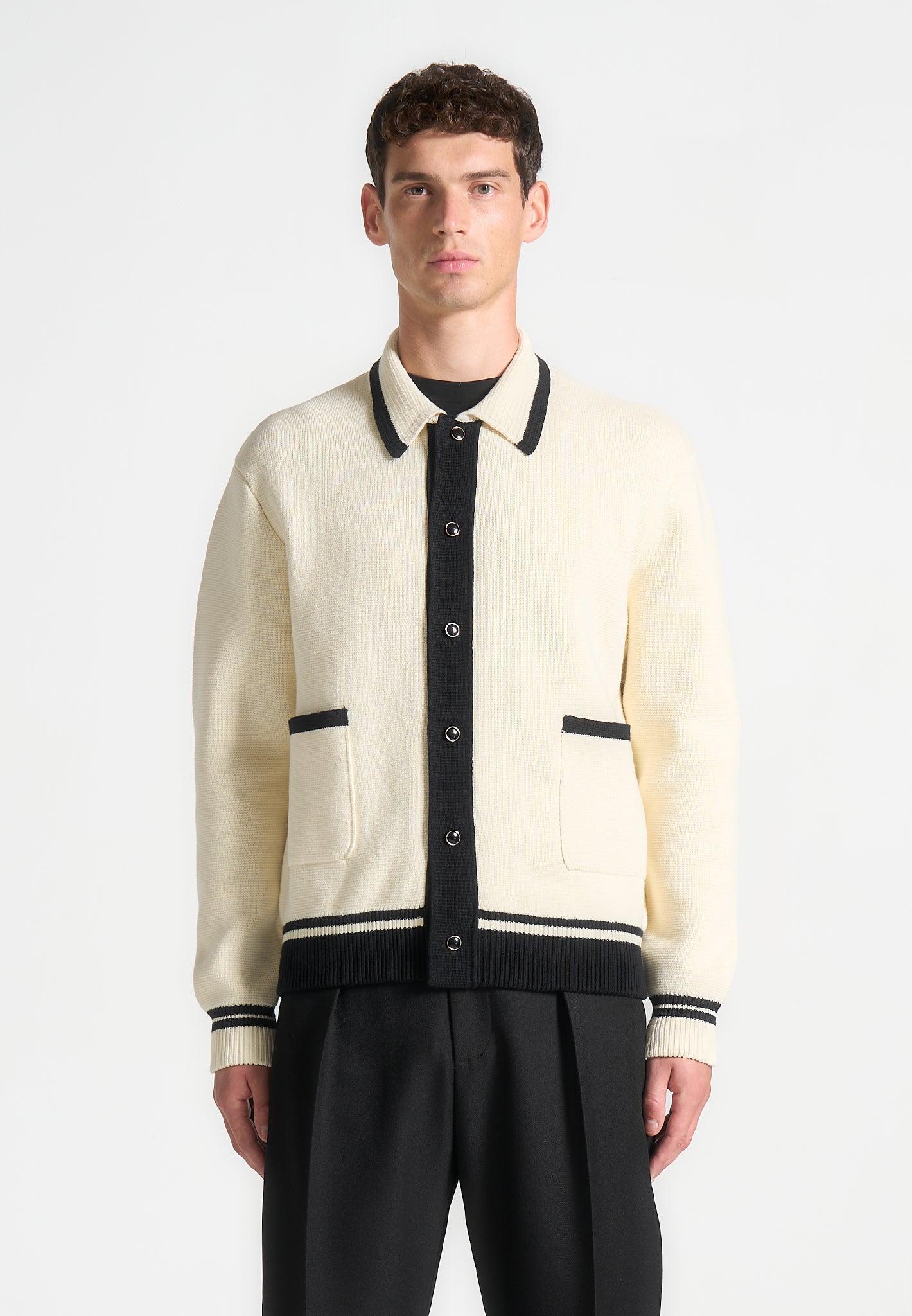 Classic Combed Cotton Knit Cardigan - Cream Male Product Image