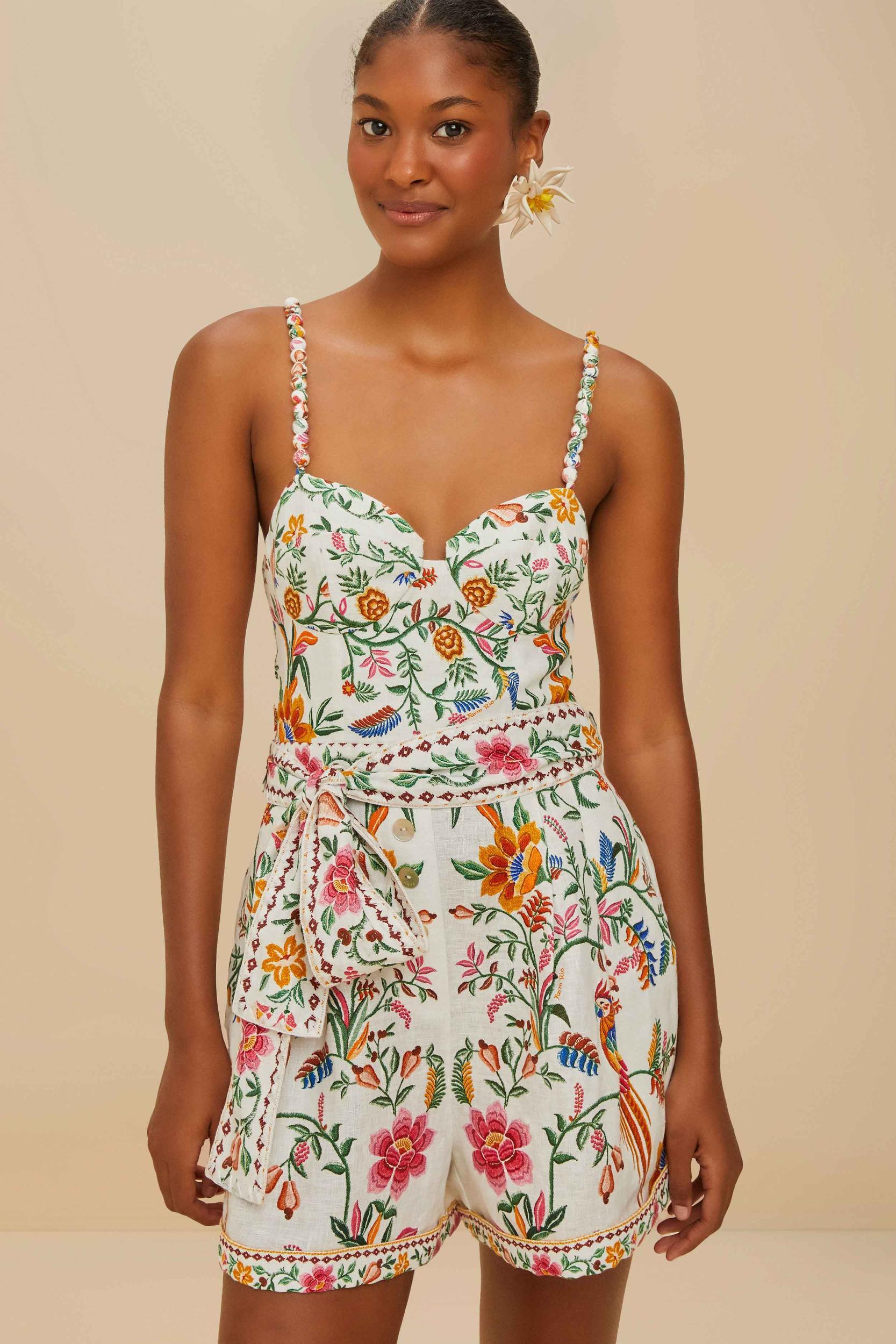 Off-White Delicate Forest Euroflax™ Premium Linen Romper Product Image