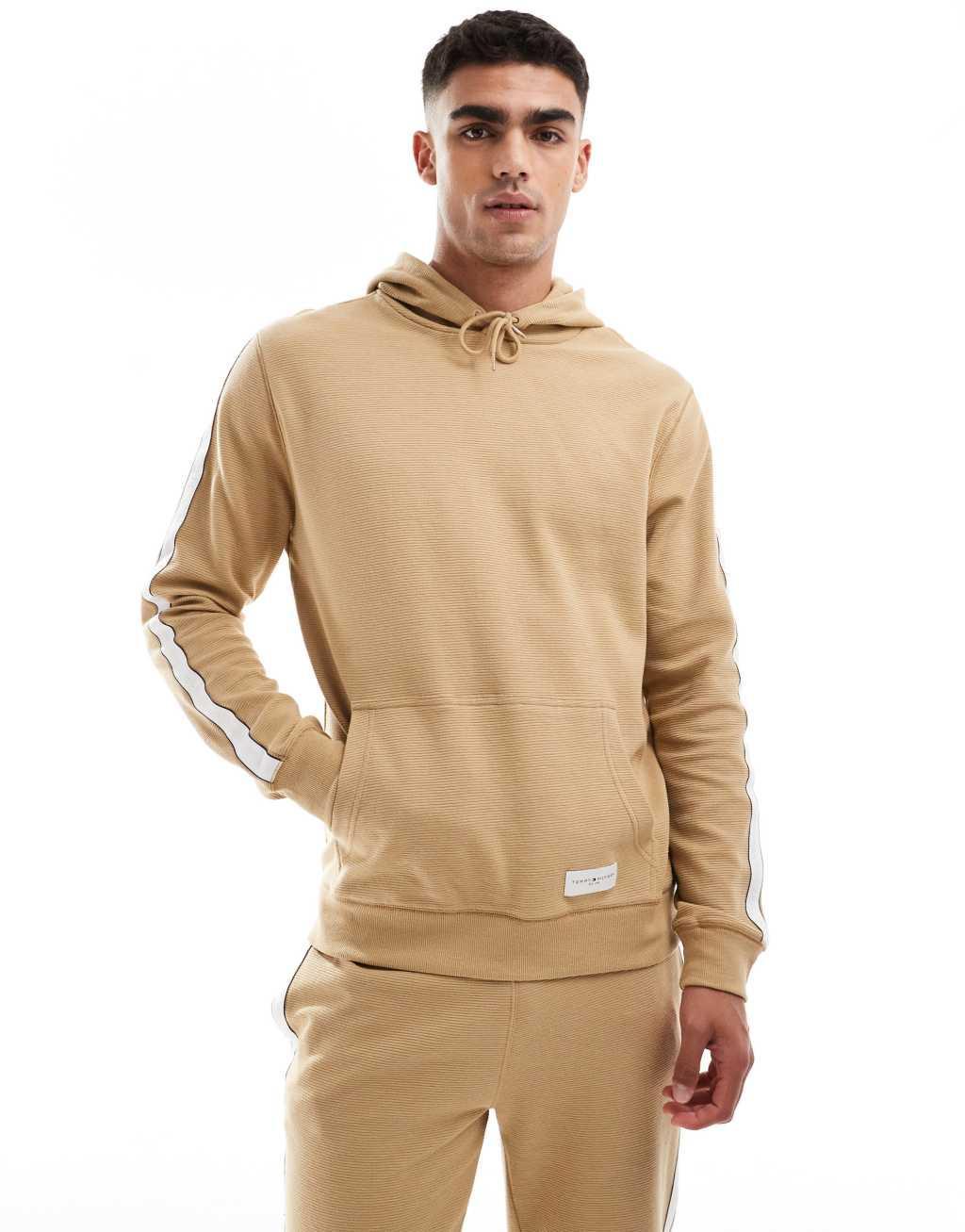Tommy Hilfiger lounge hoodie in beige with white stripe Product Image