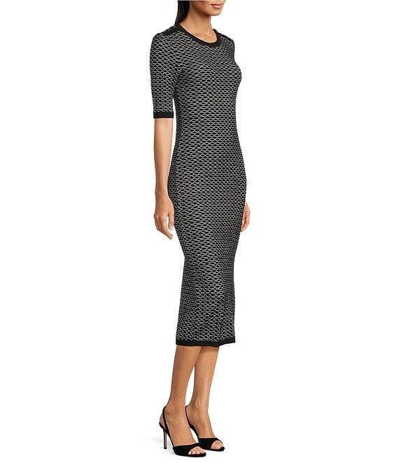 BOSS by Hugo Boss Etanah Monochrome Honeycomb Knit Round Neck 3/4 Sleeve Dress Product Image