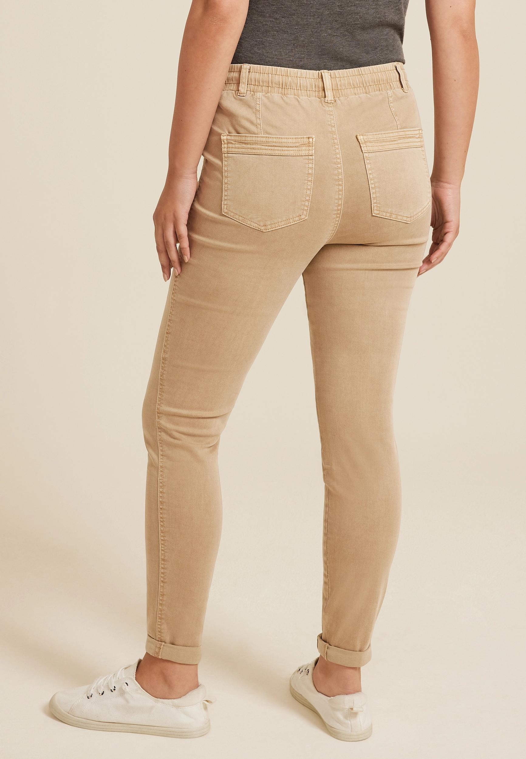 Maurices Womens Weekender Drawstring Tapered Pants Beige Size Medium Product Image