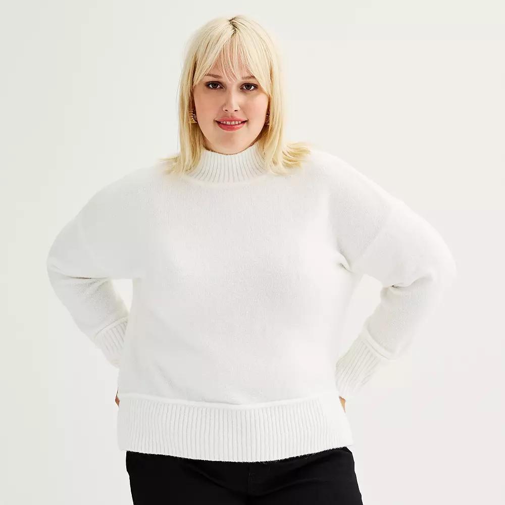 Plus Size Nine West Mock Neck Pullover Sweater, Women's, Size: 4XL, White Knight Product Image