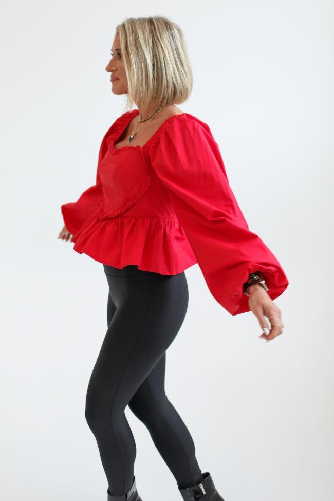 I Heart You Red Heart Shape Woven Blouse FINAL SALE Product Image