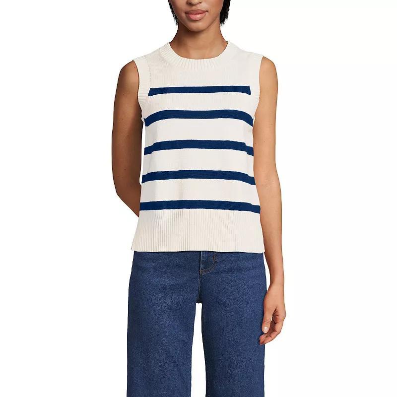Plus Size Lands' End Drifter Cable Stitch Sweater, Women's, Size: XL, Navy Blue Stripe Product Image