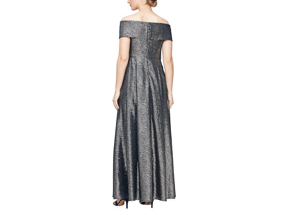 Alex Evenings Stretch Jacquard Off The Shoulder Ballgown with Full Skirt and Pockets Gold) Women's Dress Product Image