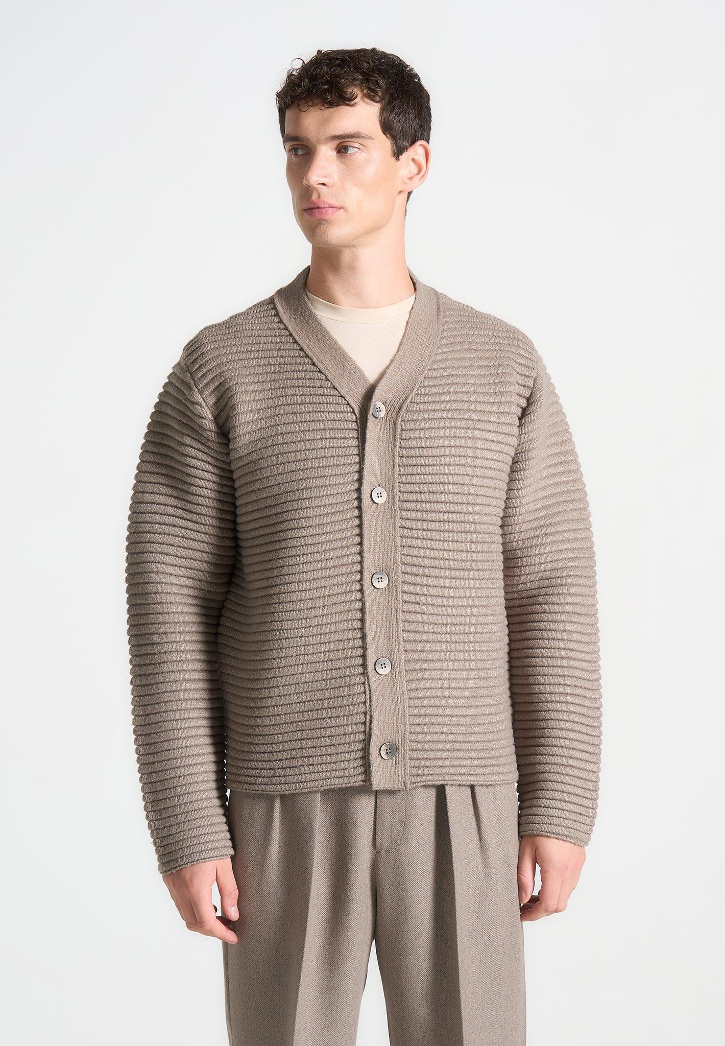 Ribbed Knit Cardigan - Taupe Male Product Image