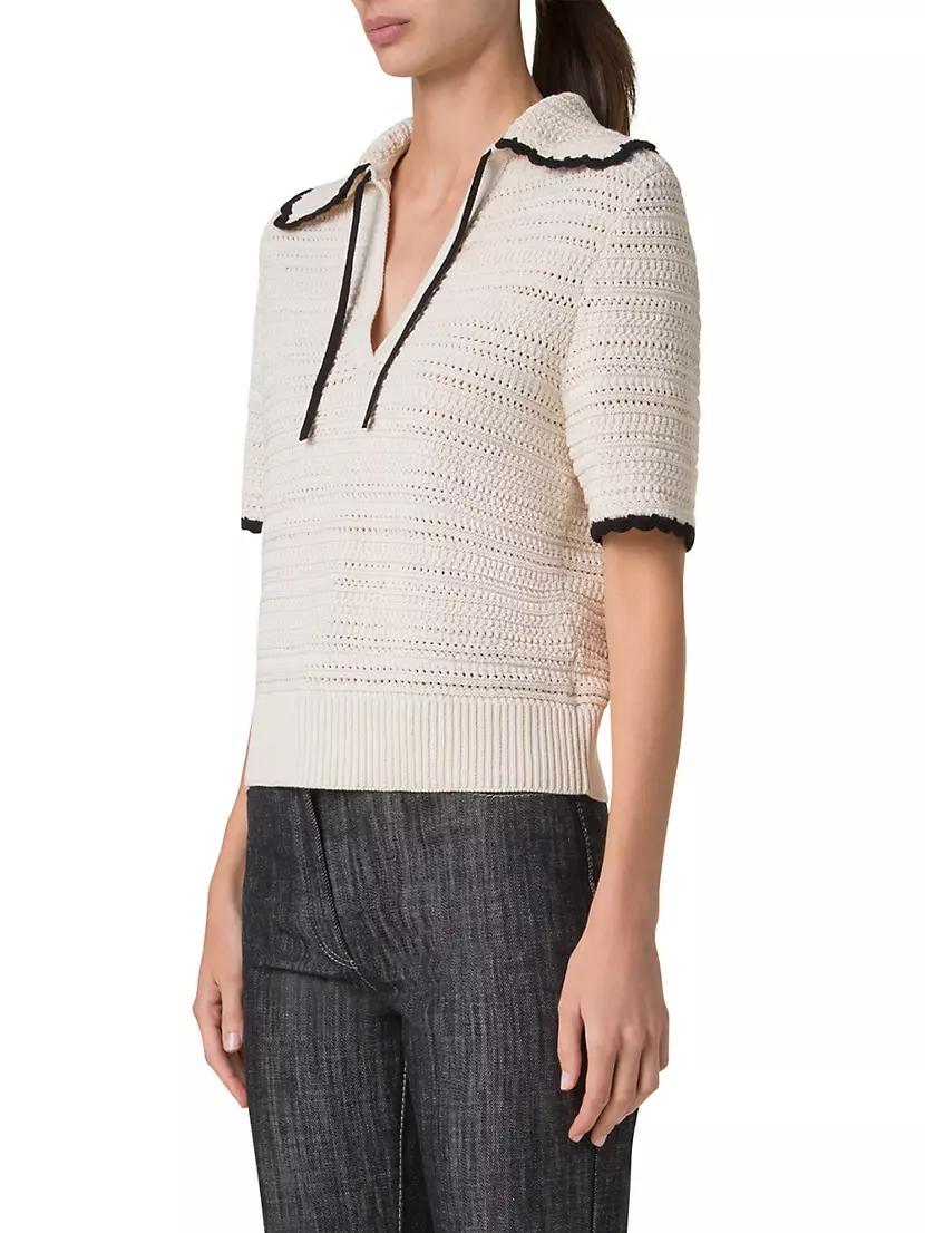 Scallop Trim Crochet-Knit Cotton Top Product Image