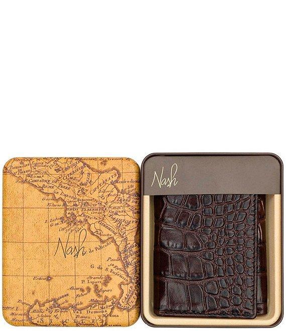 Nash Moderna Faux-Croco Full-Grain Leather Trifold Wallet Product Image