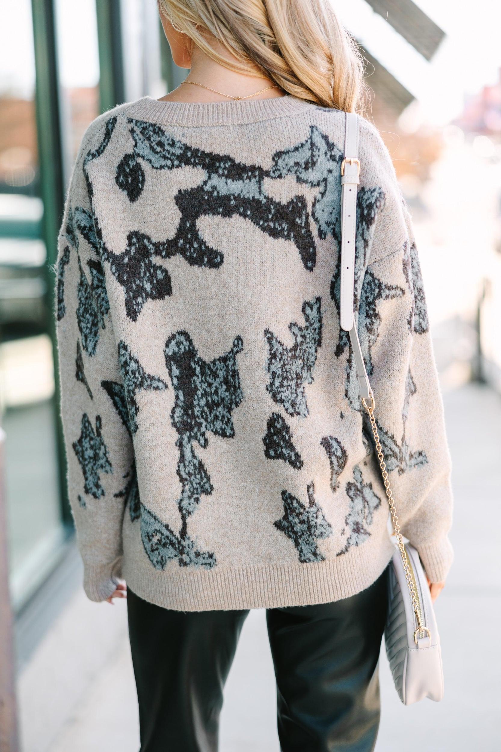 Always Have Love Oatmeal Brown Abstract Sweater Female Product Image