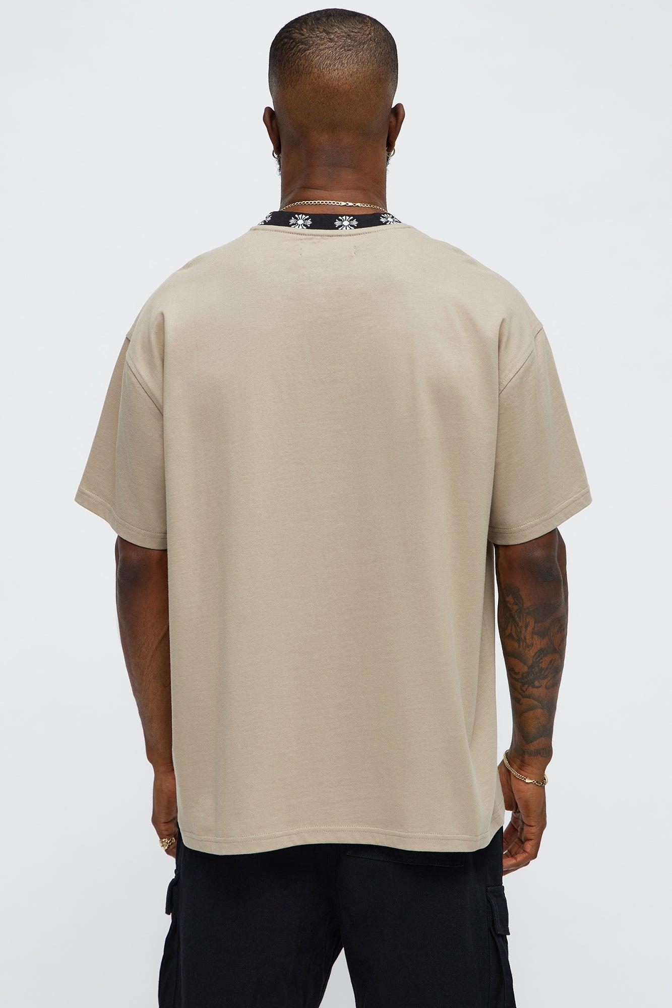 Short Sleeve Cross Collar Graphic - Stone Product Image