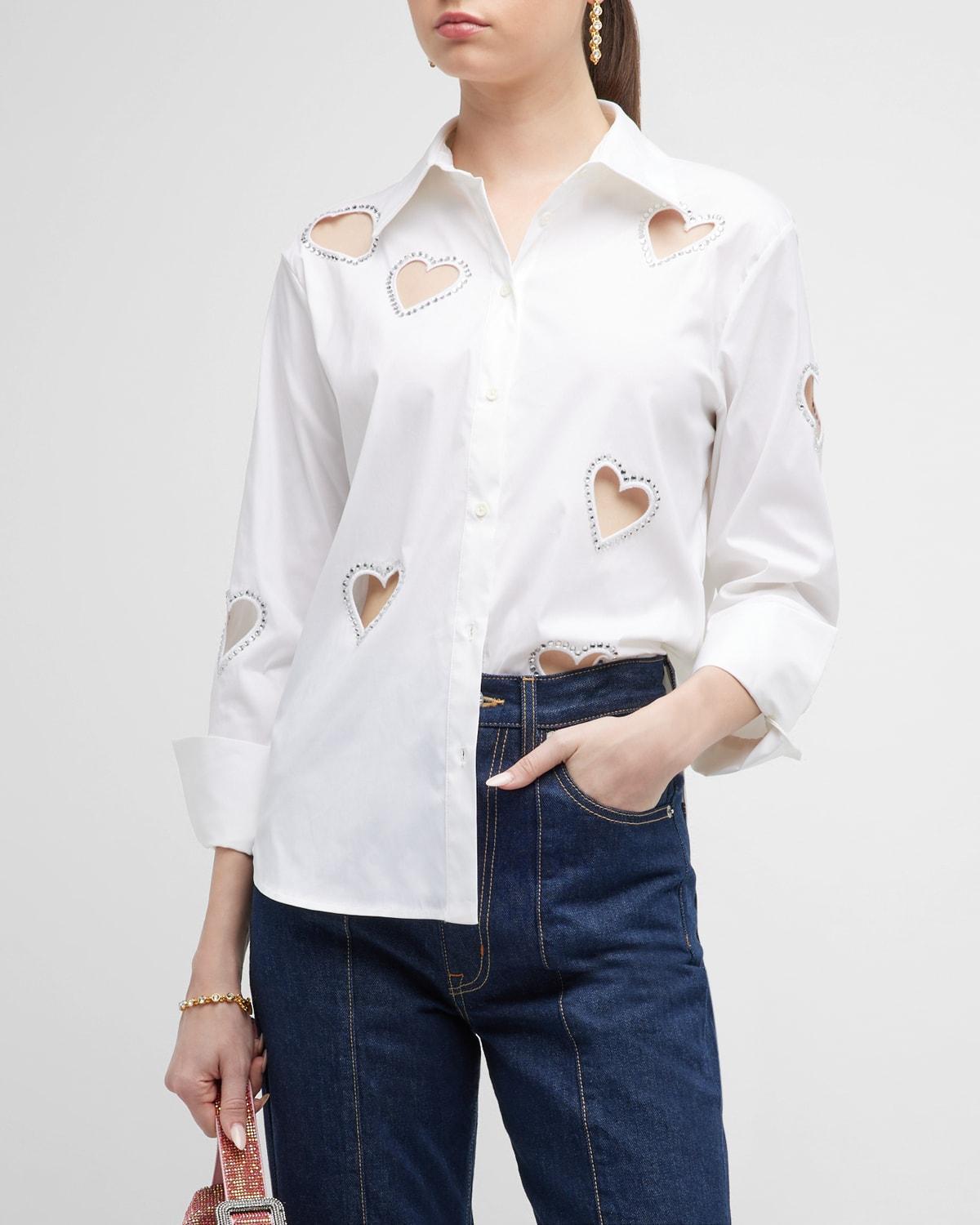Womens Finley Crystal-Embellished Heart Cut Out Shirt Product Image