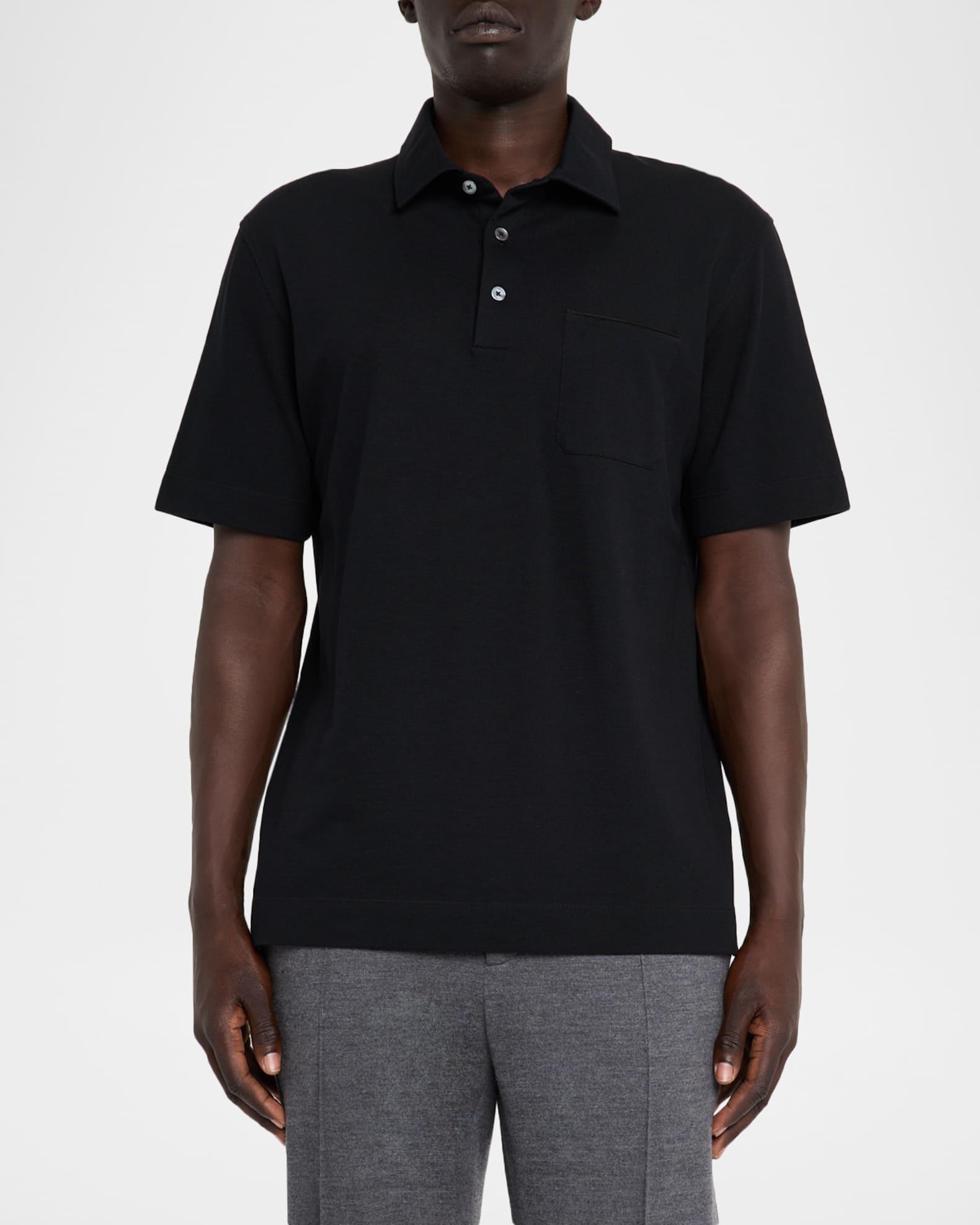 Men's Cotton Polo Shirt with Leather-Trim Pocket Product Image