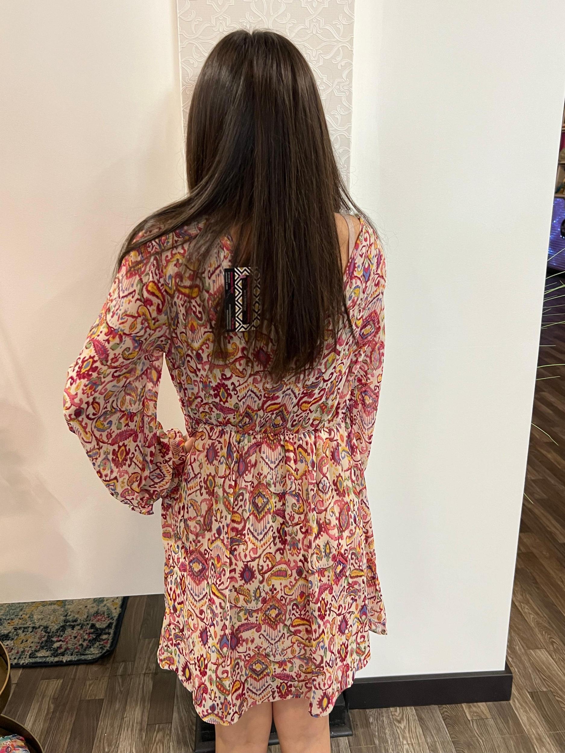Women's Long Sleeve V-Neck Floral Printed Woven Mini Dress Product Image