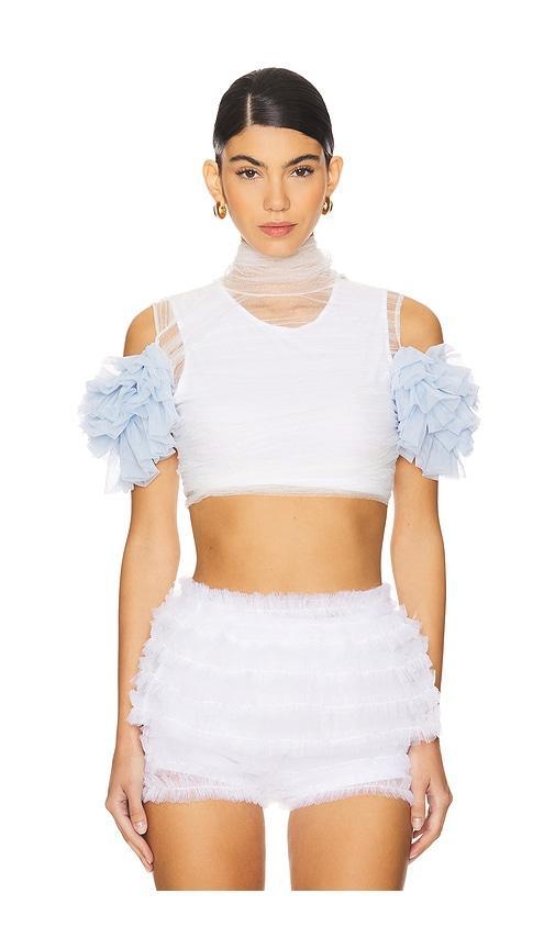 Shirred Bandage Wrap Top With Puff Sleeves Susan Fang Product Image