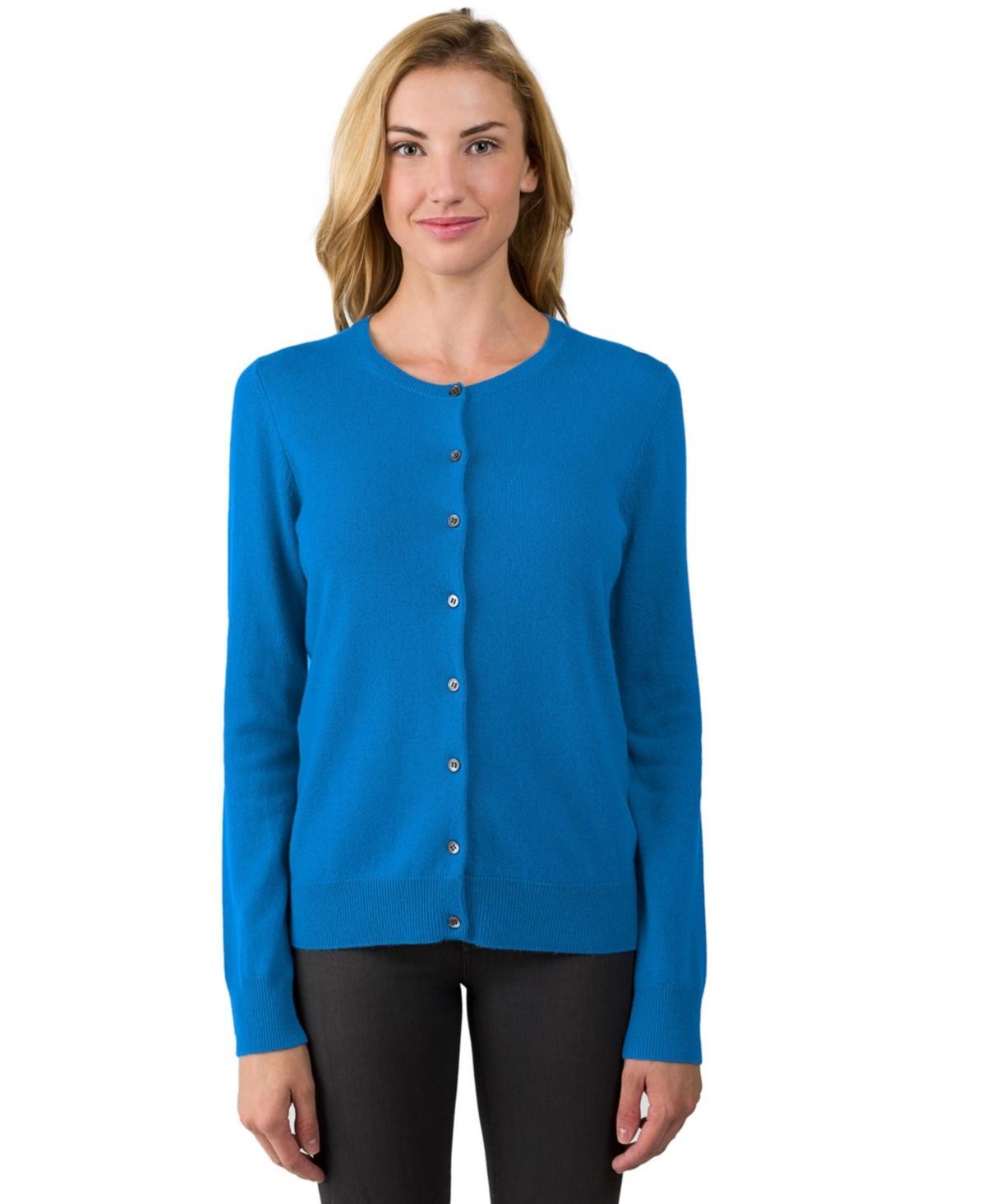 Jennie Liu Womens 100% Cashmere Button Front Long Sleeve Crewneck Cardigan Sweater (1575, Azalea, Large ) Product Image