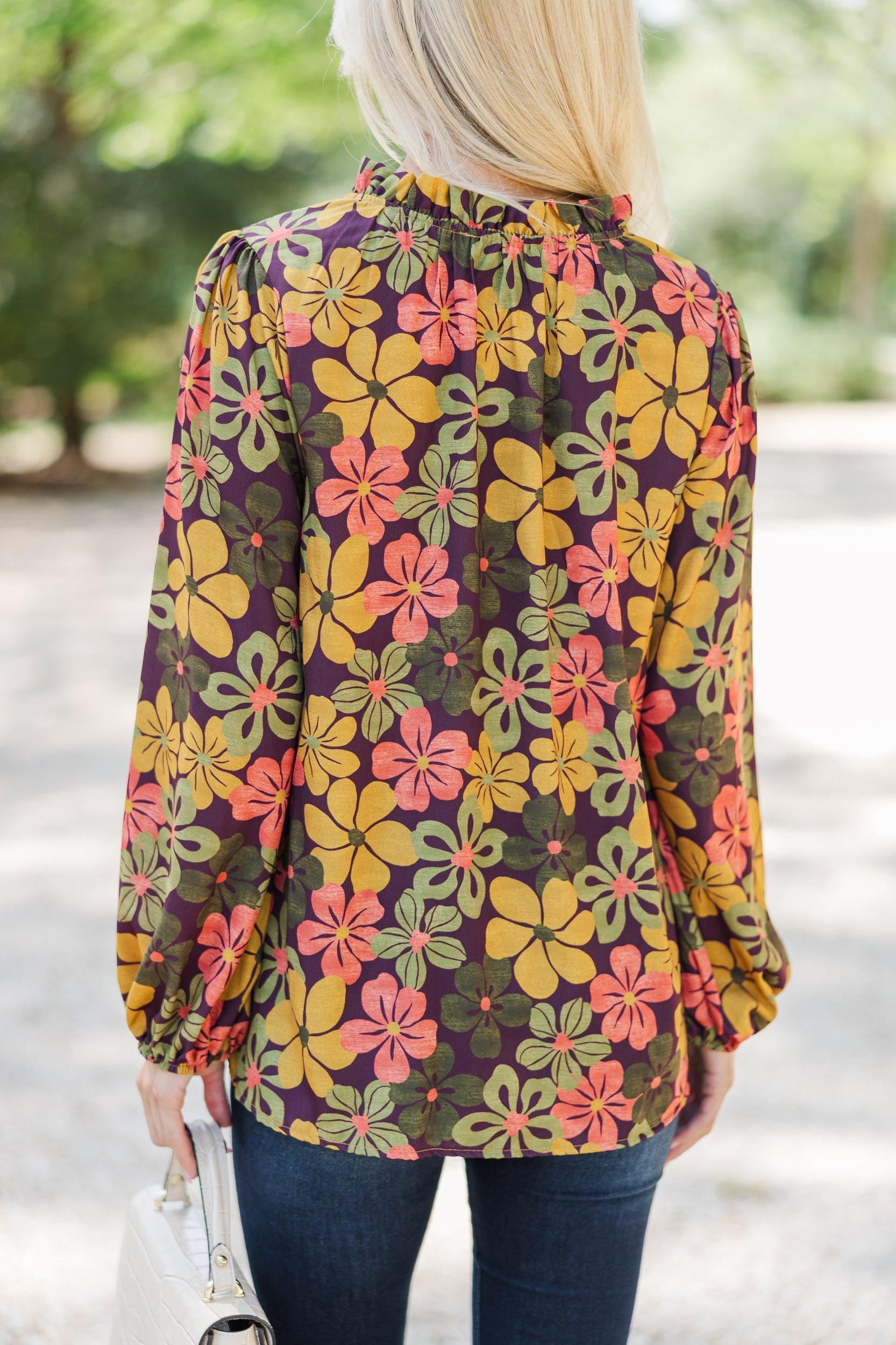 All In The Plan Olive Green Floral Blouse Female Product Image
