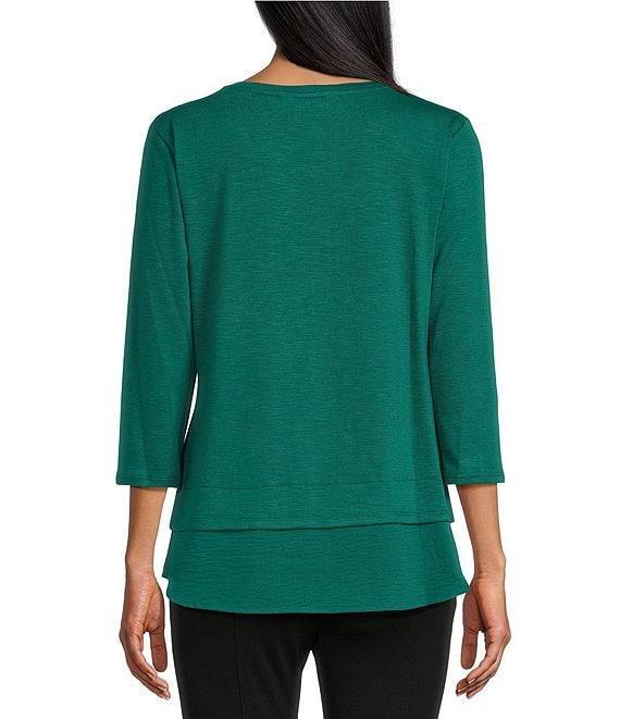 Slim Factor by Investments Chloe V-Neck 3/4 Sleeve Mixed Media Top Product Image