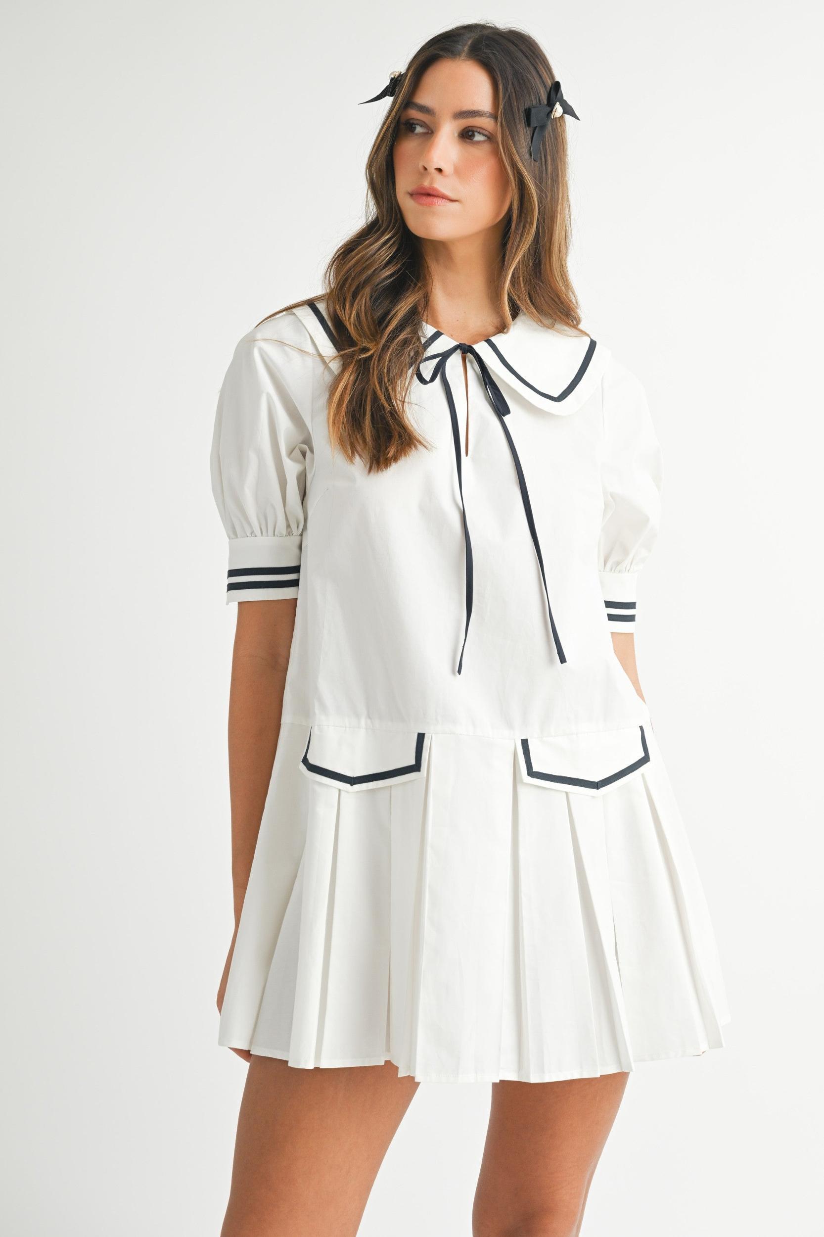 Peter Pan Collar Pleated Mini Dress Product Image
