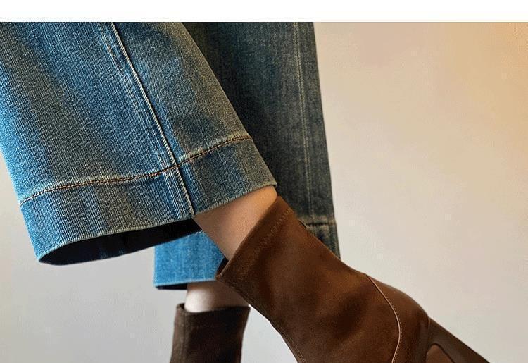 Block Heel Faux Leather Short Boots Product Image