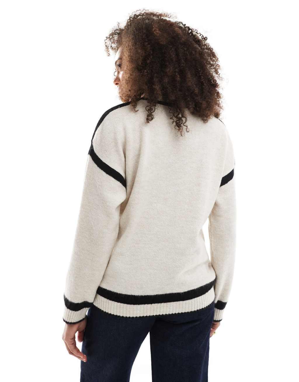 ASOS DESIGN knit sweater with contrast seams in oatmeal Product Image