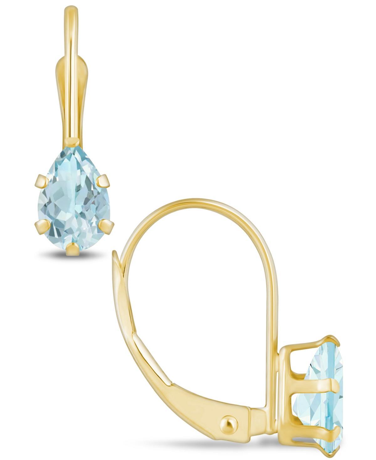 Celebration Gems 10k Gold Pear Shape Aquamarine Leverback Earrings, Women's Product Image