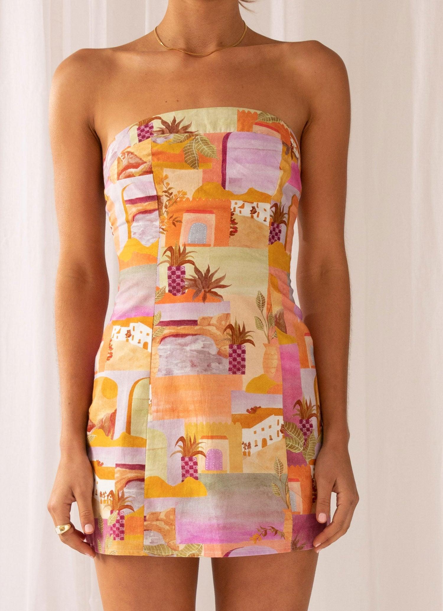 Sun and Sand Bustier Mini Dress - Sunset Building Product Image
