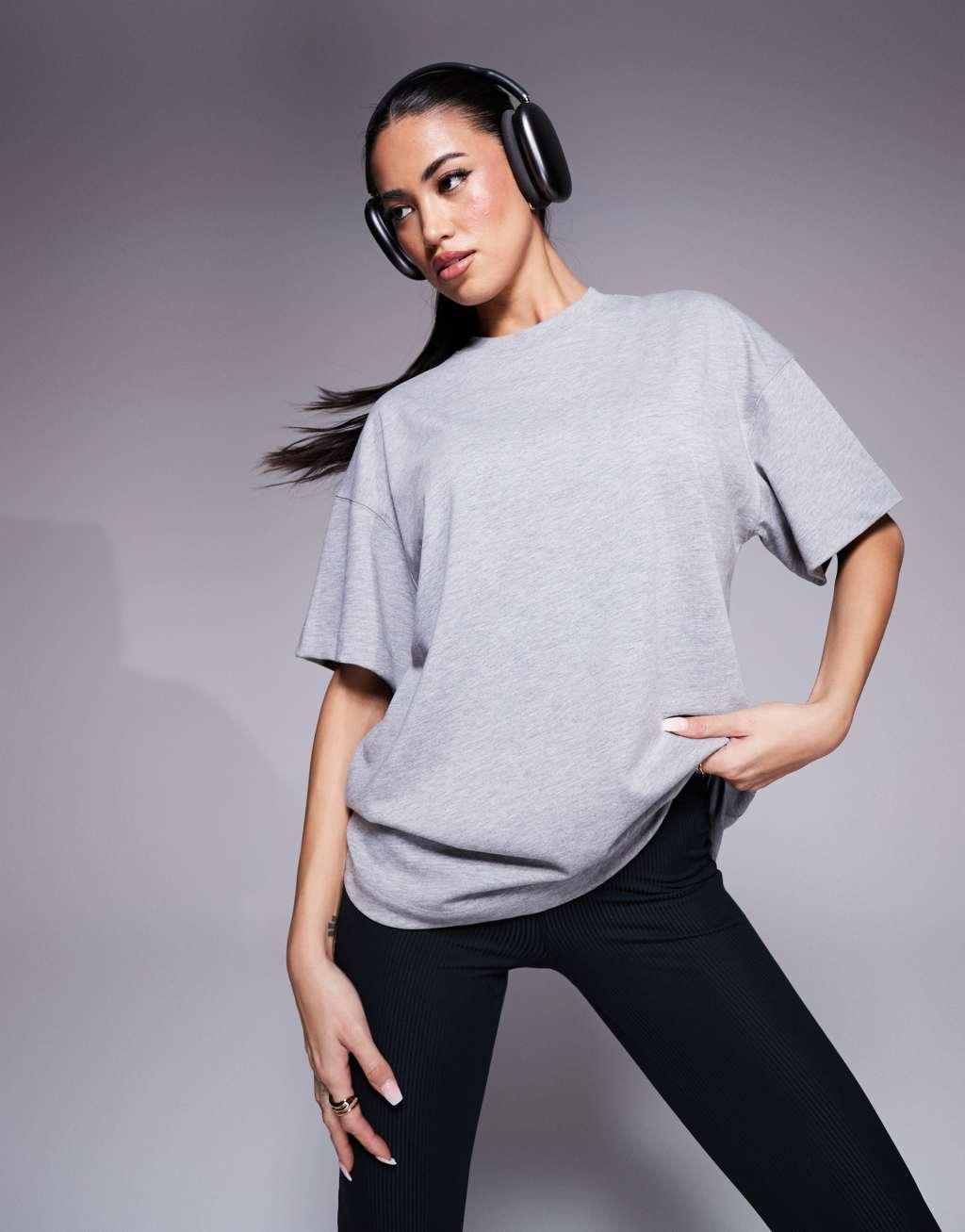 4505 Icon boxy heavyweight cotton t-shirt with quick dry finish in heather gray  Product Image
