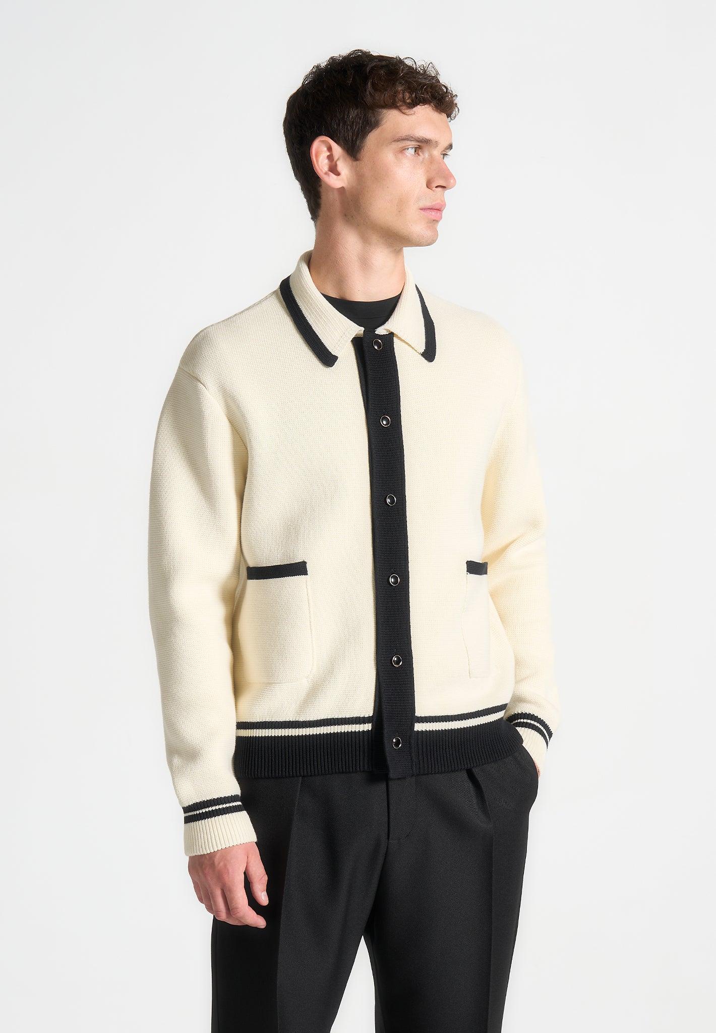 Classic Combed Cotton Knit Cardigan - Cream Male Product Image