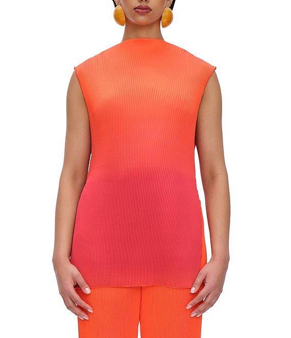 Andrea Iyamah Atti Ombre Pleated Plisse Mock Neck Sleeveless Top Product Image